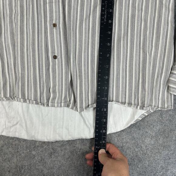 Aran Sweater Market Shirt Men XL Cream Striped Irish Grandfather Oversize Cotton - Picture 4 of 8